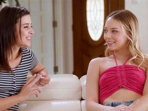 Petite Brunette Finds Out Her New Neighbor Is A Lesbian.They Flirt And They Kiss.She Sucks Her Small Tits And Then Licks Her Shaved Pussy.The Blonde Gives Her Oral Sex As She Facesits Her.Then The Brunette Babe Rims Her As She Masturbates Her Cunt