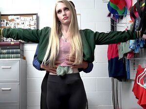 A Small Tit Blonde Babe Hides An Item Inside Her Clothes But The Store Officer Recovers Them.The Officer Files A Report But Before That He Gives Her Chance.He Takes His Dick Out And Have Her Suck On It.Then On His Table,he Eats And Fucks Her Pussy