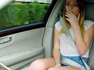 Stranded brunette hair in a mini petticoat receives a ride hitchhiking