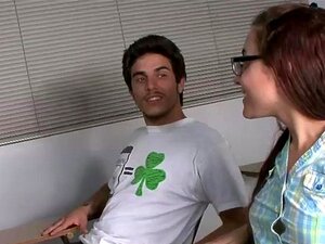 Busty Teacher Helps Couple In Handjob In Classroom