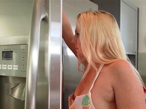 Naked Blonde MILF Stepmother Christie Stevens With Massive Fake Boobs Making Dinner In The Kitchen When Her Stepson Arrives She Reveals Her Shaved Pussy And Starts Masturbating Then Takes His Big Cock To Suck And Fetish Fuck It On The Table