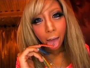 Asian long rainbow nails blowjob and