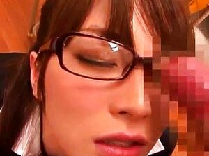 Japanese Teacher Gets A Cum Facial On Glasses