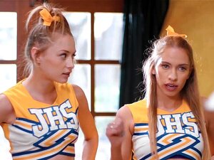 Two Skinny Blonde Cuties Khloe Kapri And Kyler Quinn With Small Tits Are Visiting Their Coach Because They Both Want To Get The Head Cheer Position And The Hot Sluts Are Offering Their Bubble Butts For A Fuck To The Big Cocked Guy