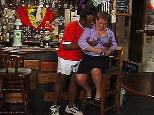 Older Barmaid Takes His Long Neck Bottle As Deep As She Can