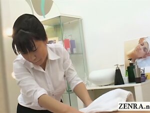 Subtitled CFNM Japanese Masseuse Ends Up Giving Handjob