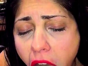 Brunette MILF Leaving Her Red Lipstick All Over A Meaty Cock